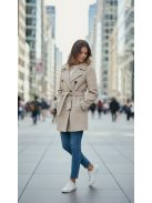 91034 Martina – Öves, kétsoros gombos női szövetkabát (homokbézs)