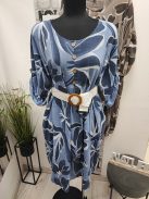 9119 SAVANNA Bloom Dress – női mintás ruha (világoskék alapon sötétkék leveles minta)