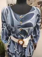 9119 SAVANNA Bloom Dress – női mintás ruha (világoskék alapon sötétkék leveles minta)