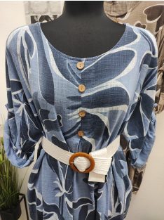   9119 SAVANNA Bloom Dress – női mintás ruha (világoskék alapon sötétkék leveles minta)