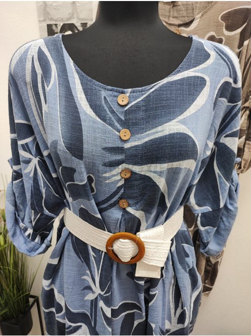 9119 SAVANNA Bloom Dress – női mintás ruha (világoskék alapon sötétkék leveles minta)