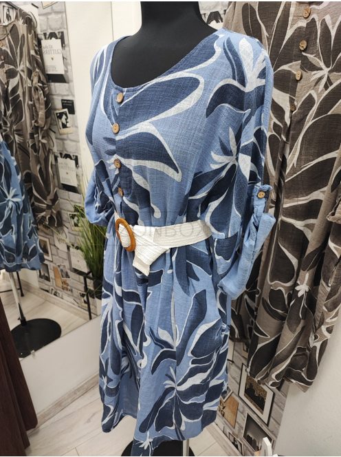 9119 SAVANNA Bloom Dress – női mintás ruha (világoskék alapon sötétkék leveles minta)
