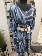 9119 SAVANNA Bloom Dress – női mintás ruha (világoskék alapon sötétkék leveles minta)