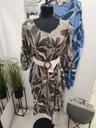 9119 SAVANNA Bloom Dress – női mintás ruha (mokka alapon bézs leveles minta)