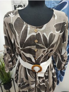   9119 SAVANNA Bloom Dress – női mintás ruha (mokka alapon bézs leveles minta)
