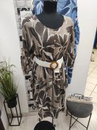 9119 SAVANNA Bloom Dress – női mintás ruha (mokka alapon bézs leveles minta)