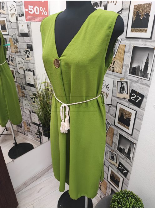 91462 Serena – kiwi zöld nyári ruha tassel-övvel