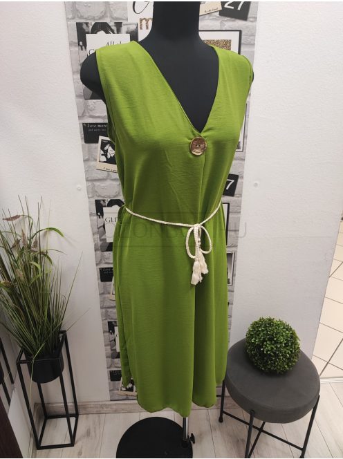 91462 Serena – kiwi zöld nyári ruha tassel-övvel