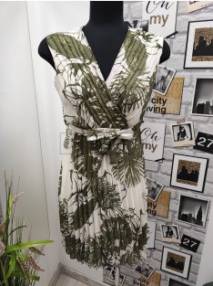 9272 ISABELLA pliszírozott átlapolt ruha zöld mintával