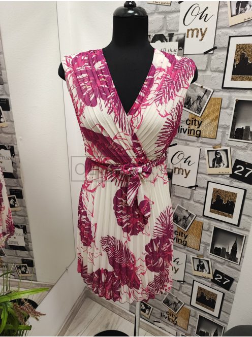 9272 ISABELLA pliszírozott átlapolt ruha pink mintával