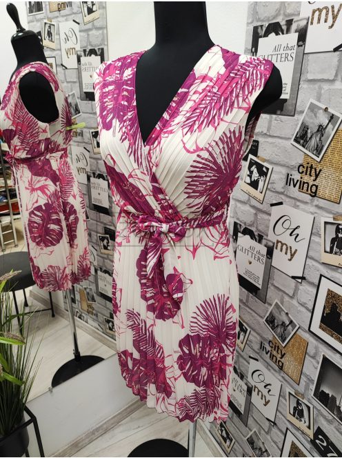9272 ISABELLA pliszírozott átlapolt ruha pink mintával