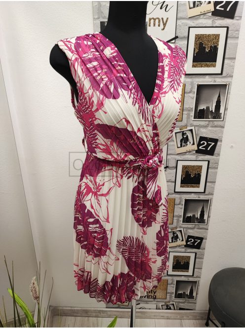9272 ISABELLA pliszírozott átlapolt ruha pink mintával