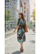 953 Ofelia női mintás V-nyakú midi ruha barna/türkiz