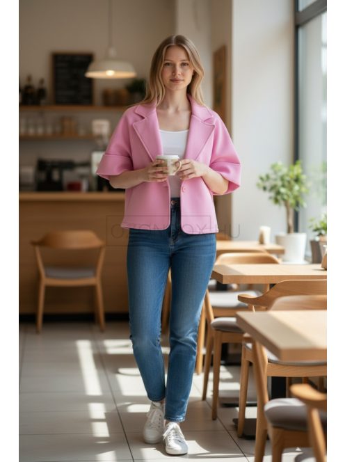 96128 Seraphina – 3/4-es ujjú oversize kabátka (pasztel rózsaszín)
