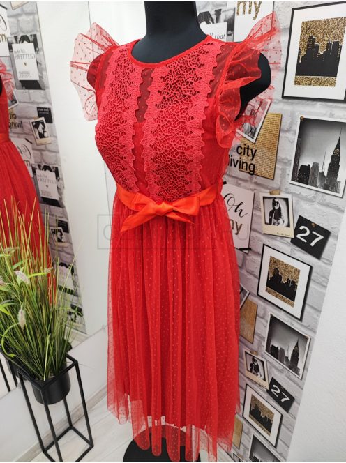 9665 CECÍLIA tüll maxi ruha piros