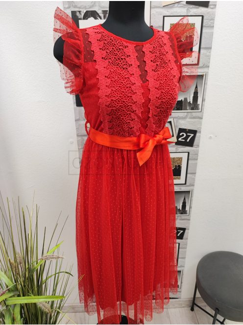 9665 CECÍLIA tüll maxi ruha piros