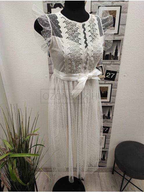9665 CECÍLIA tüll maxi ruha fehér