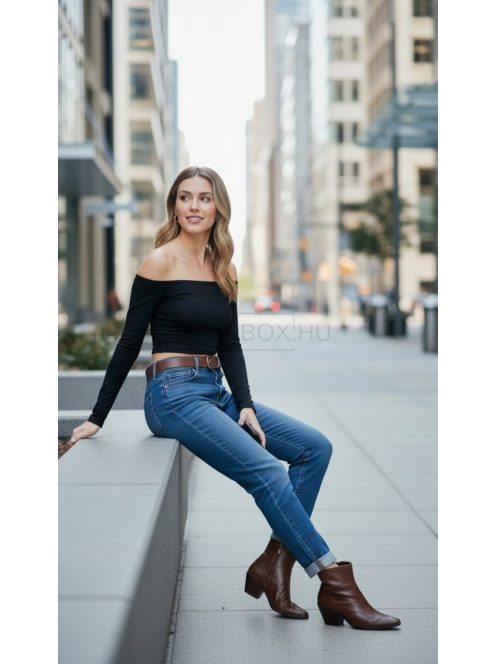 BF5837-H Dafne középkék loose fit farmernadrág övvel