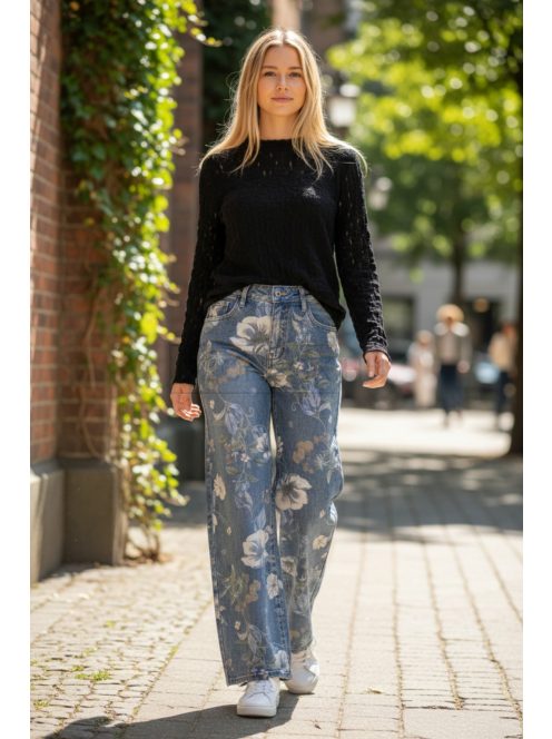 BQ2553 Lirienne női egyenes szárú mintás farmernadrág