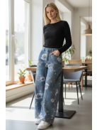 BQ2553 Lirienne női egyenes szárú mintás farmernadrág