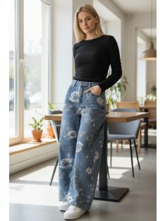 BQ2553 Lirienne női egyenes szárú mintás farmernadrág