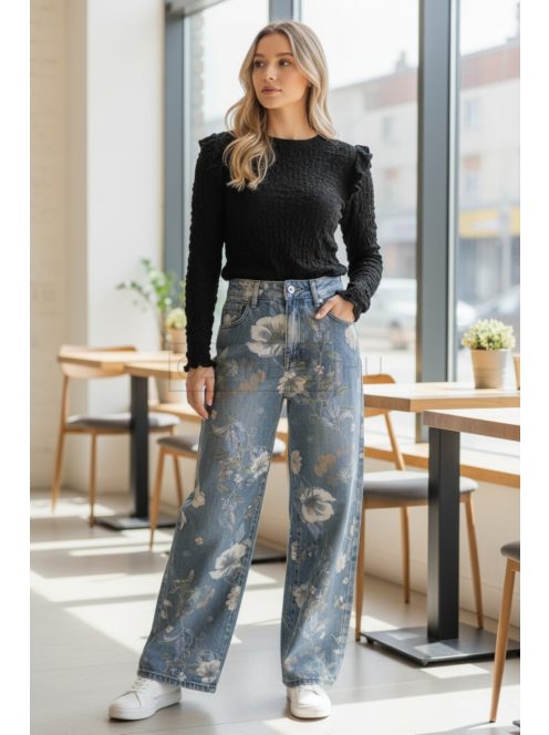 BQ2553 Lirienne női egyenes szárú mintás farmernadrág