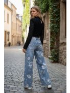 BQ2553 Lirienne női egyenes szárú mintás farmernadrág