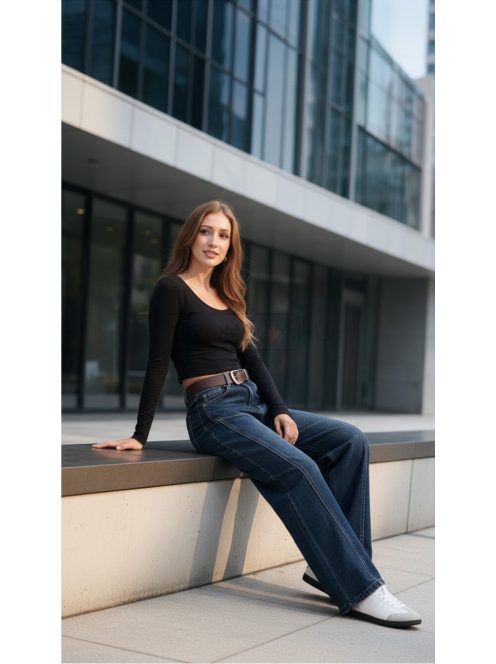 BQ5287 CASSANDRA – sötétkék WIDE LEG női farmernadrág