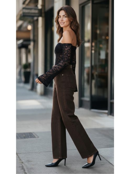 BQ5910-21 OTTAVIA – csokoládébarna WIDE LEG női farmernadrág