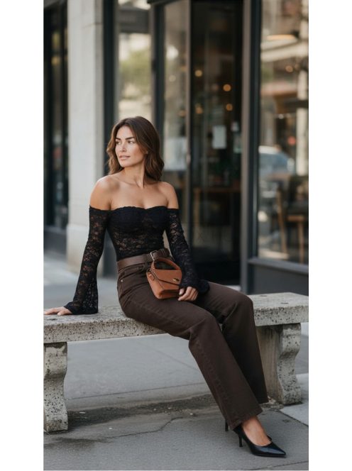 BQ5910-21 OTTAVIA – csokoládébarna WIDE LEG női farmernadrág