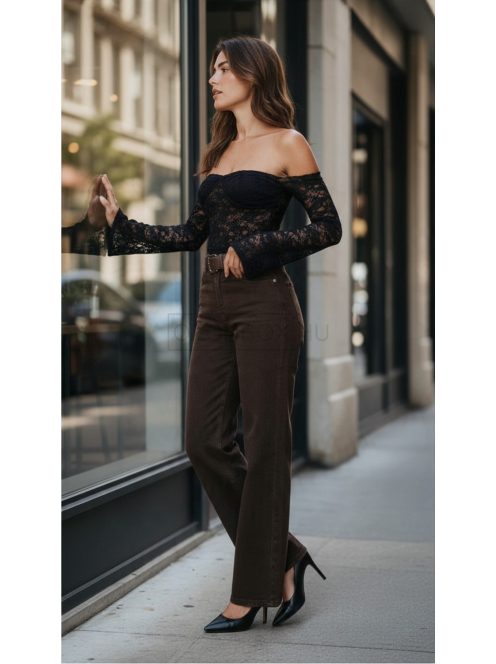 BQ5910-21 OTTAVIA – csokoládébarna WIDE LEG női farmernadrág