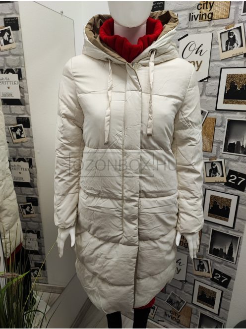 DK076-66 MILANO női hosszú kifordítható kabát fehér kávé - mogyoró színben