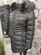 DK110L-1 női hosszú, karcsúsított kabát, EXTRA méret fekete színben