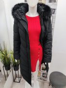DX8836D BOLOGNA női hosszú karcsúsított kabát fekete színben