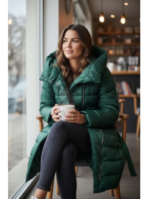 DX8972E Amara – mély zöld kabát nagy kapucnival