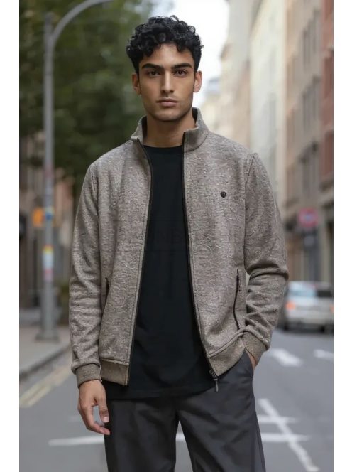 F-500 MARCOSTAR férfi hosszú ujjú cipzáras kardigán (kávé-bézs)