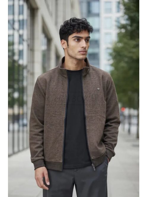 F-500 MARCOSTAR férfi hosszú ujjú cipzáras kardigán (kávébarna)