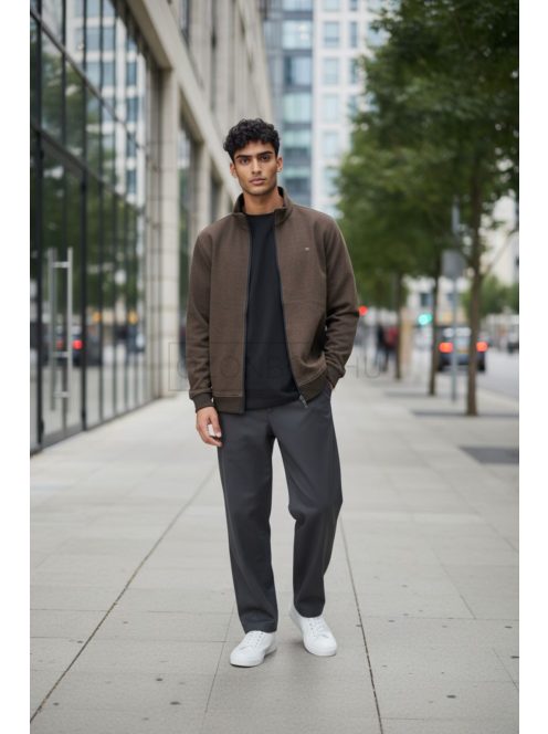 F-500 MARCOSTAR férfi hosszú ujjú cipzáras kardigán (kávébarna)
