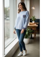 F72225-2 Mirella – Kék kötött pulóver szív-applikációval