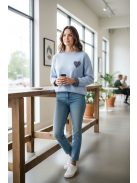 F72225-2 Mirella – Kék kötött pulóver szív-applikációval