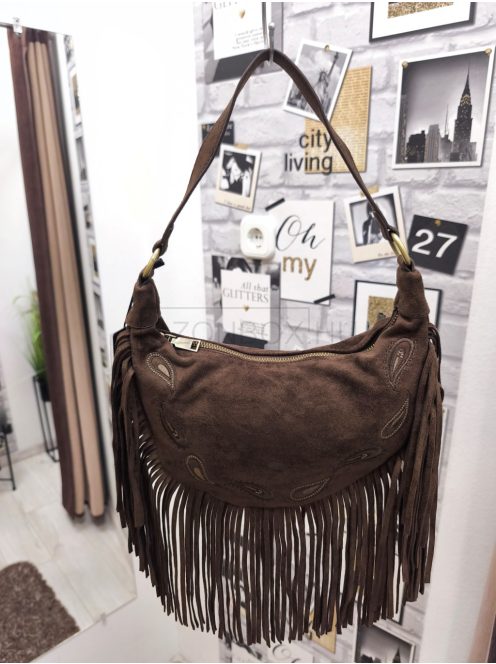 H6088 ARABELLA – kávészínű rojtos női divattáska