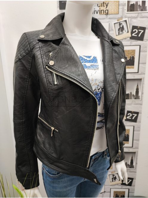 HG-2888-1 SAMANTHA karcsúsított műbőrkabát fekete színben