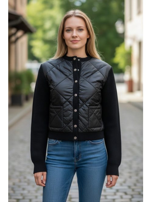 J-307 Velina Soft női steppelt elejű kötött kiskabát (fekete)