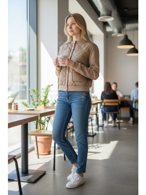 J-307 Velina Soft női steppelt elejű kötött kiskabát (teve)