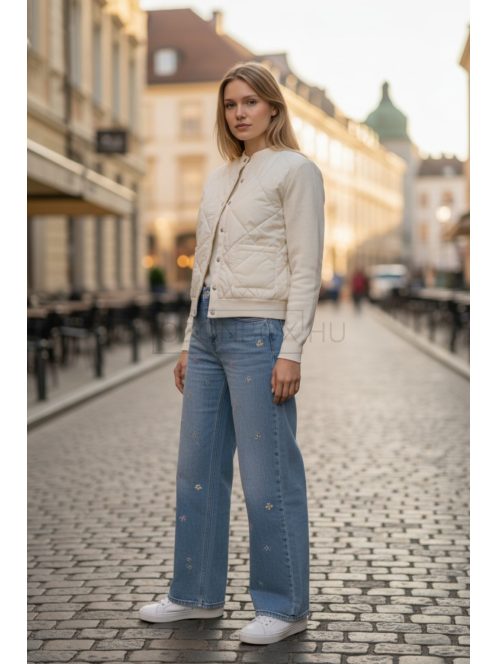 J-307 Velina Soft női steppelt elejű kötött kiskabát (krém)