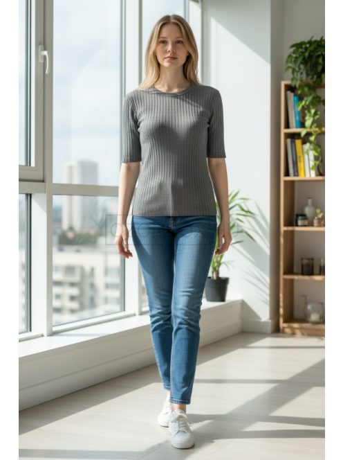 JT289 Liora Basic női bordázott kötött felső (fehér, grillázs, barna, szürke és fekete színben)