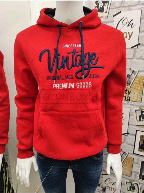 K106 VINTAGE férfi hosszú ujjú kapucnis pulóver piros színben