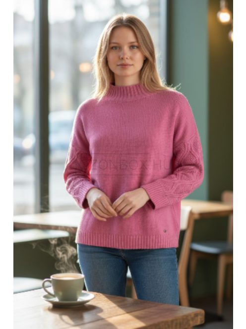 LV6537 Sienna – Málna kötött pulóver fonott ujjrészlettel