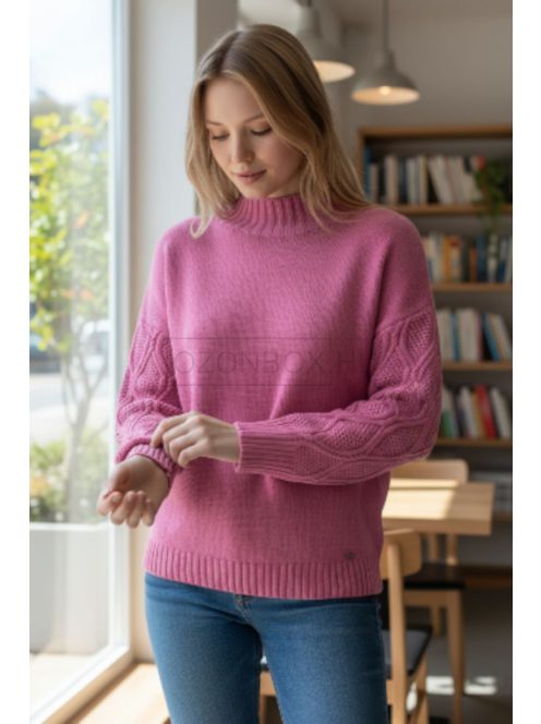 LV6537 Sienna – Málna kötött pulóver fonott ujjrészlettel
