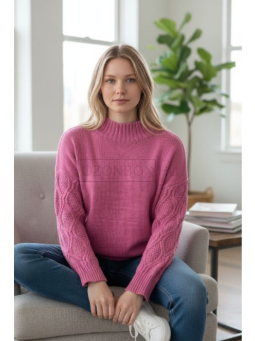 LV6537 Sienna – Málna kötött pulóver fonott ujjrészlettel
